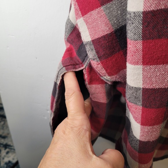 Wrangler Red Black White Plaid Flannel Quilted Lined Hooded Shirt Jacket Men 3XL - Picture 5 of 16